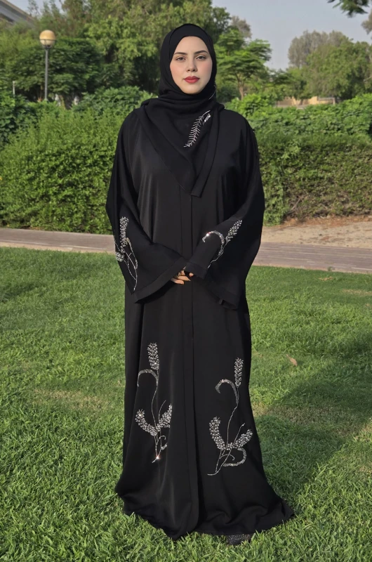 Floral White Crystal Abaya