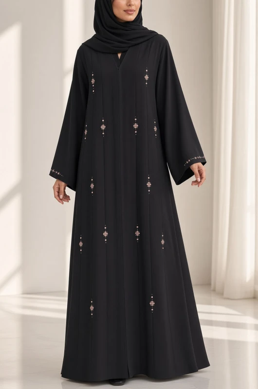 Black Abaya with Pink CD Crystal