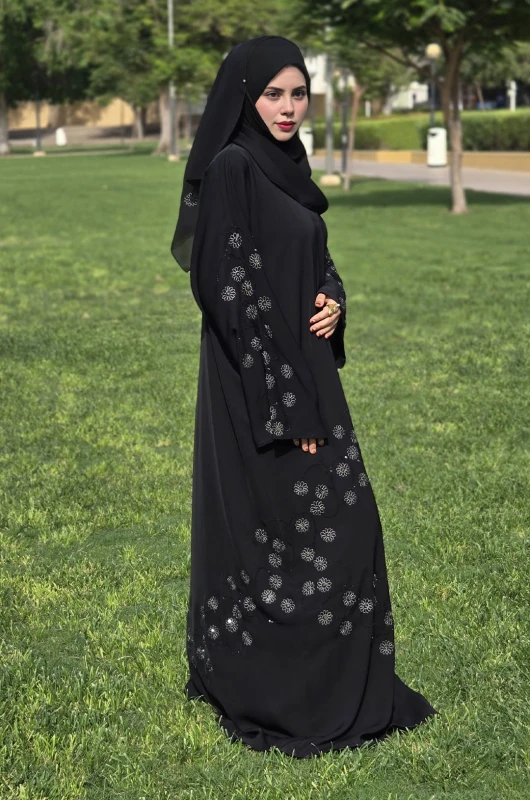 Handcrafted Floral Stone Abaya