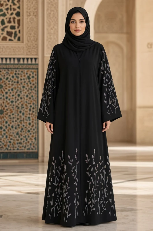 Black Abaya with Rainbow Crystal