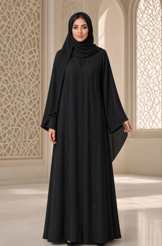 Black Abaya with Black Crystal